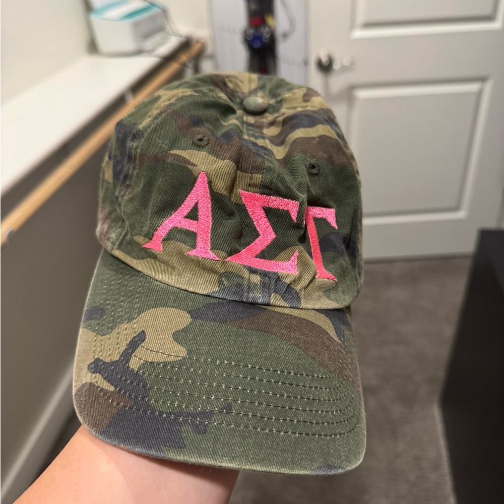 Camo Alpha Sigma Tau Hat with Pink Embroidery